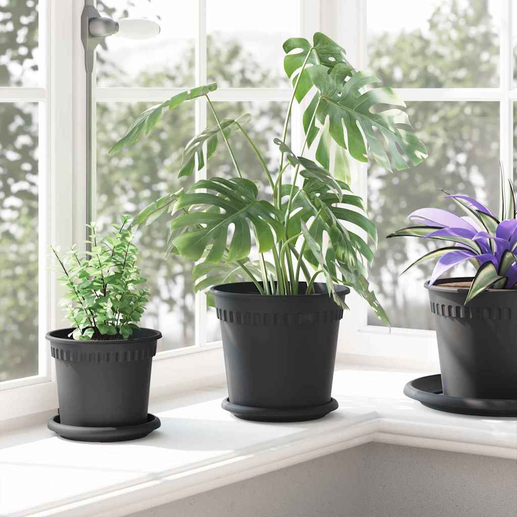 Στρογγυλή Γλάστρα Λουλουδιών 6 pcs Μαύρο Ø 19 x 16 εκ Πλαστικό