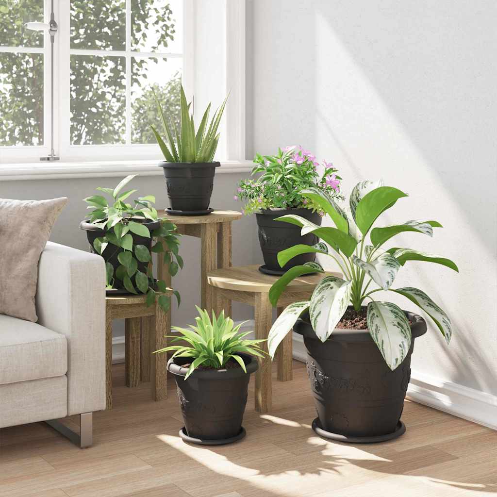 Στρογγυλή Γλάστρα Λουλουδιών 6 pcs Μαύρο Ø 26 x 21.5 εκ.