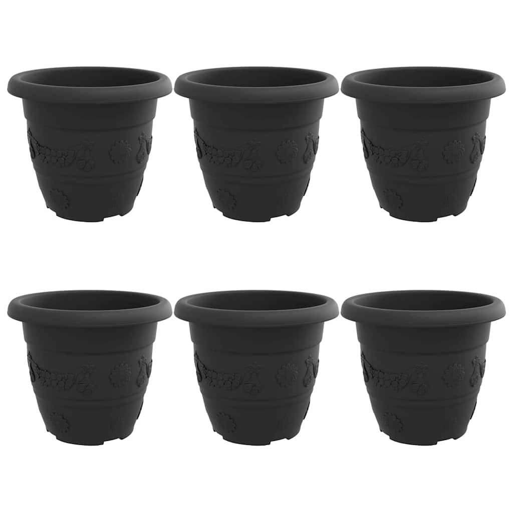 Στρογγυλή Γλάστρα Λουλουδιών 6 pcs Μαύρο Ø 30 x 25 εκ Πλαστικό