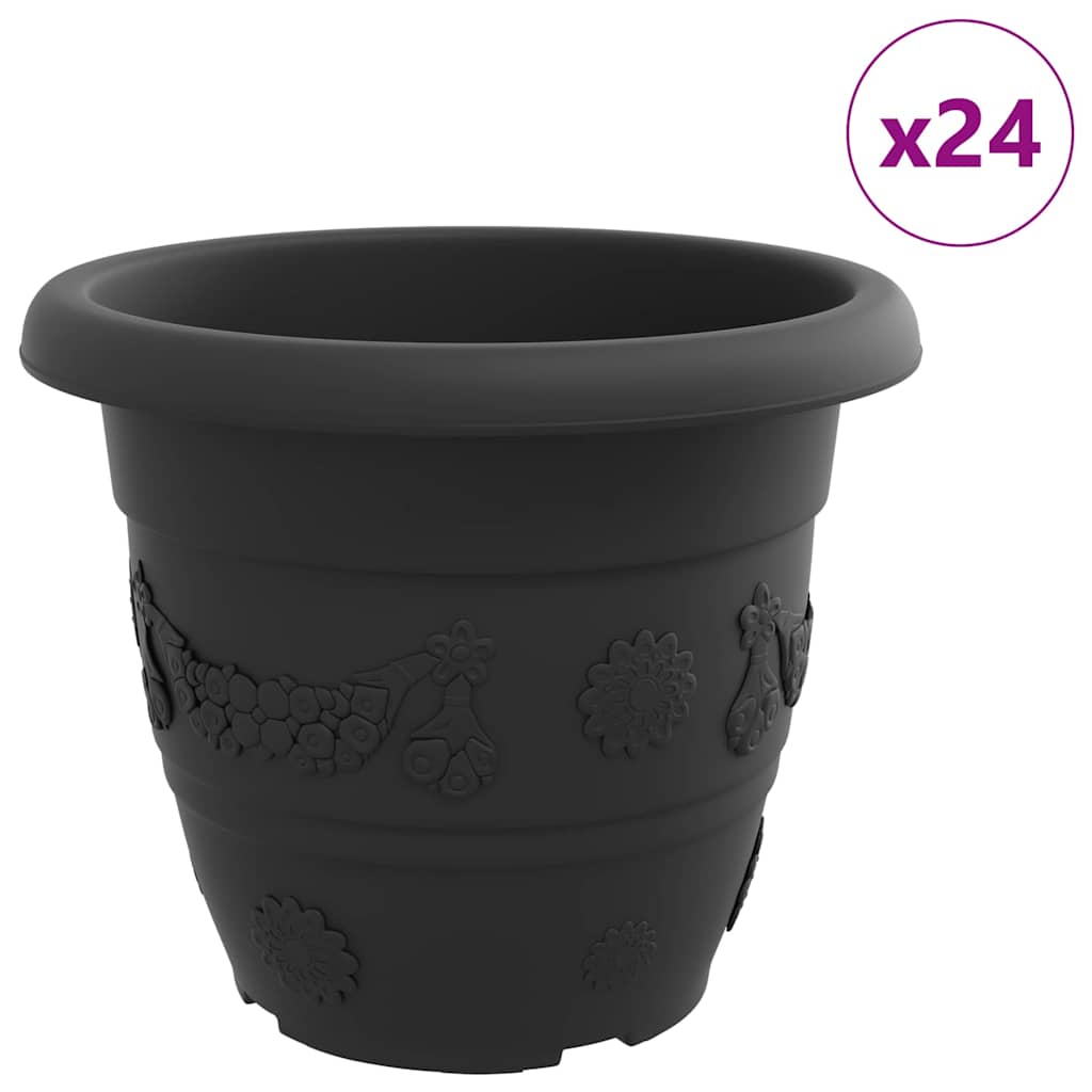 Στρογγυλή Γλάστρα Λουλουδιών 24 pcs Μαύρο Ø 26 x 21.5 εκ. - Pakobazaar