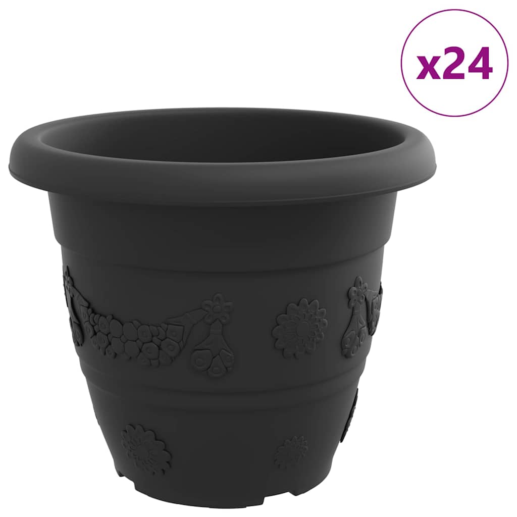 Στρογγυλή Γλάστρα Λουλουδιών 24 pcs Μαύρο Ø 26 x 21.5 εκ. - Pakobazaar