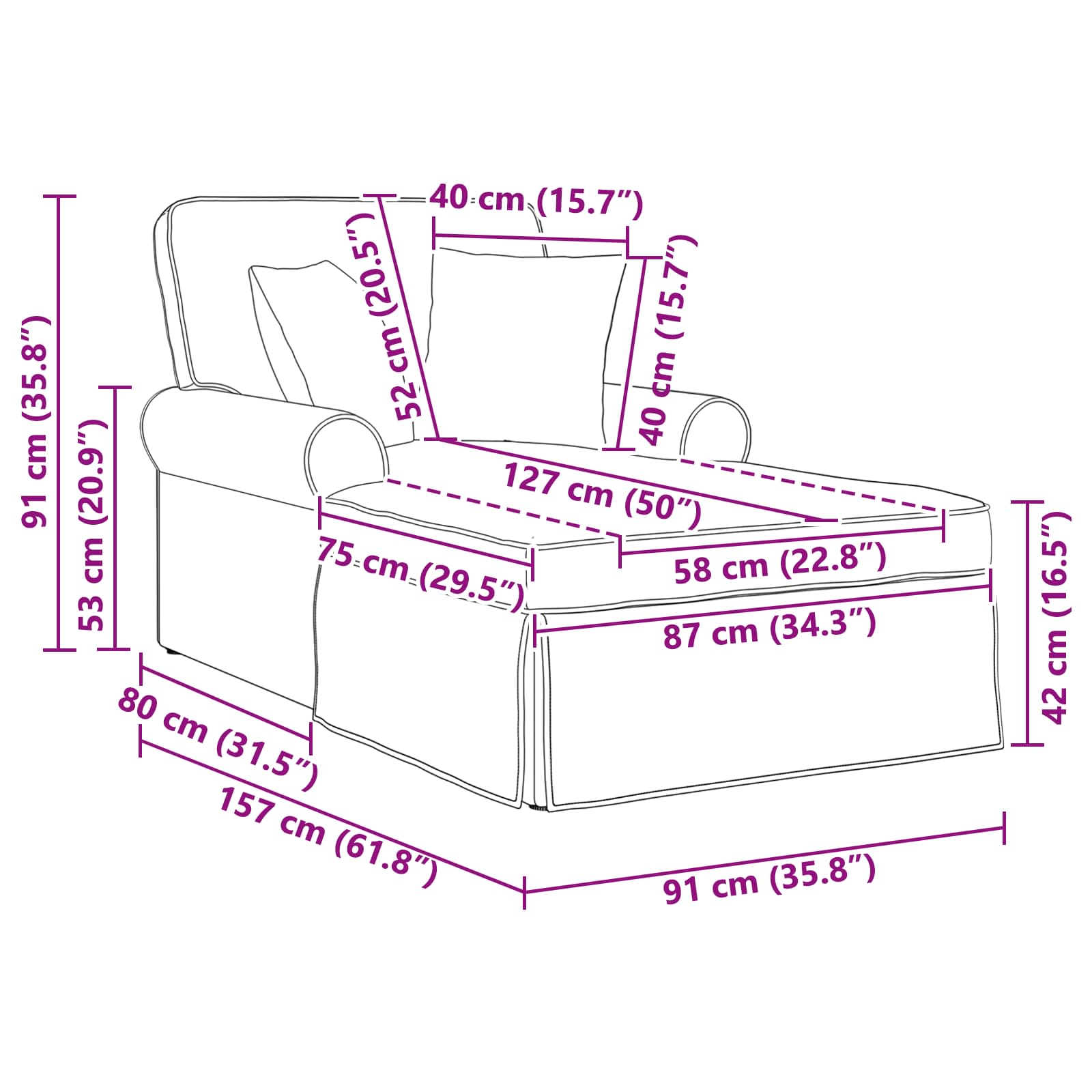 Τσέιζ Λαζού με Φούστα με μαξιλάρι 3 pcs Μαύρο ύφασμα - Pakobazaar