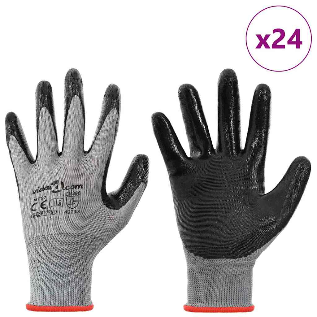 Γάντια Εργασίας 24 pcs Γκρι και Μαύρο 7 / S Πολυεστέρας - Pakobazaar