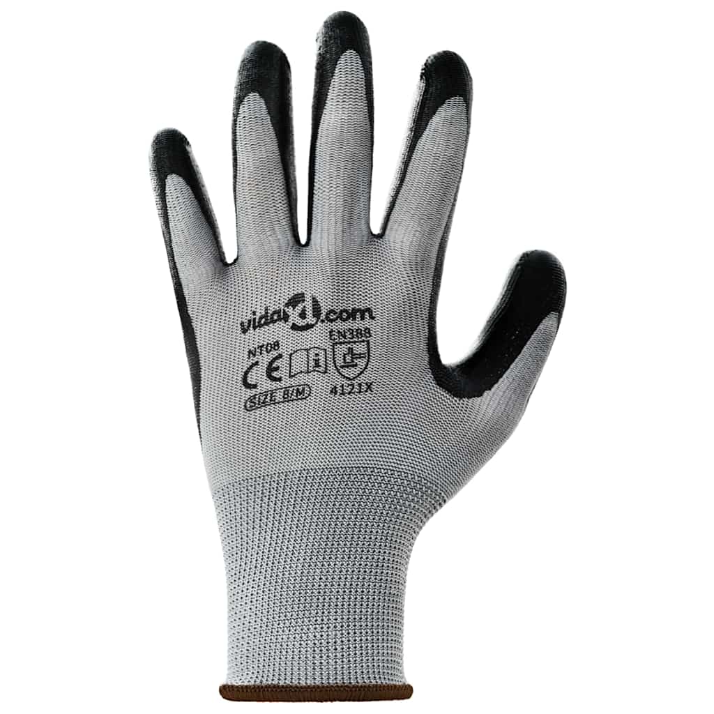 Γάντια Εργασίας 24 pcs Γκρι και Μαύρο 8 / m Πολυεστέρας - Pakobazaar