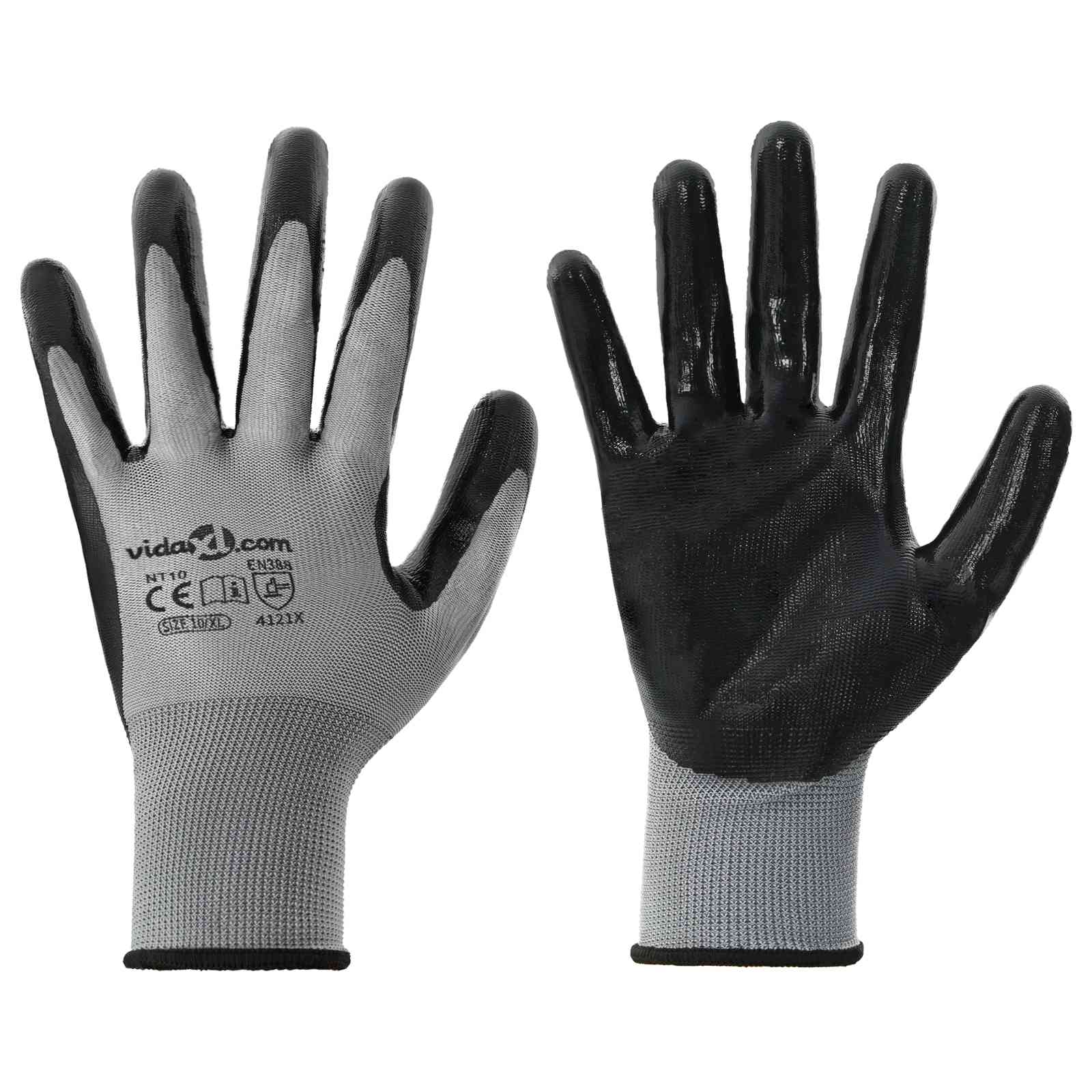 Γάντια Εργασίας 24 pcs Γκρι και Μαύρο 10 / xl Πολυεστέρας - Pakobazaar