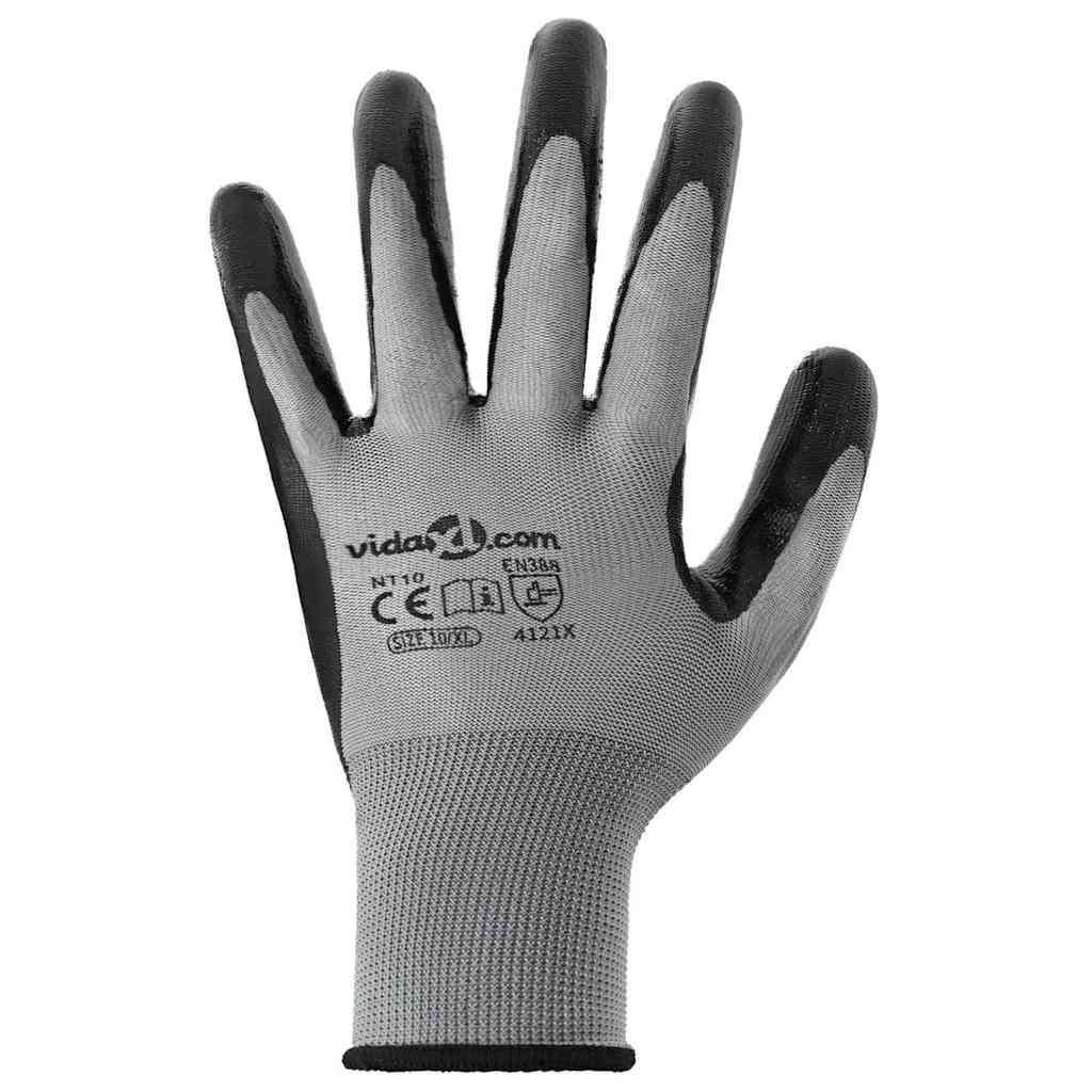 Γάντια Εργασίας 24 pcs Γκρι και Μαύρο 10 / xl Πολυεστέρας - Pakobazaar