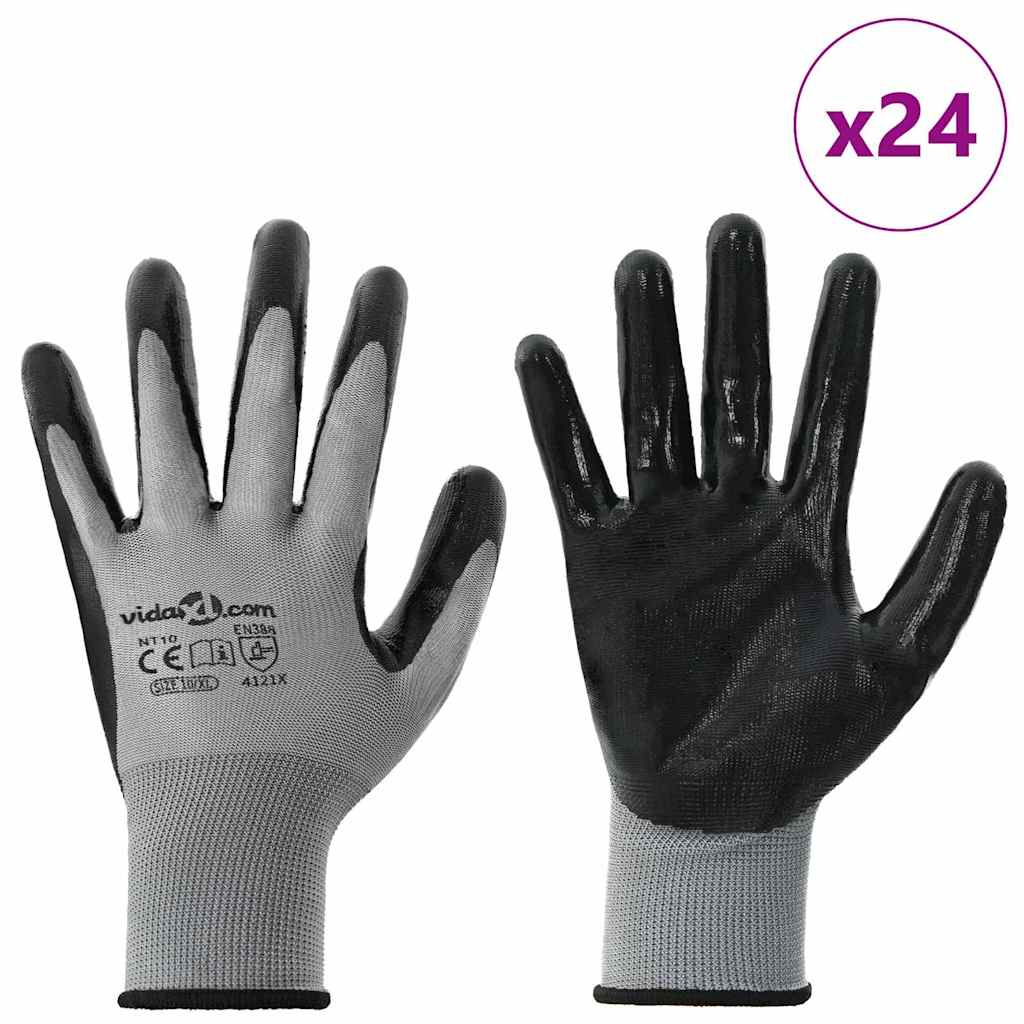 Γάντια Εργασίας 24 pcs Γκρι και Μαύρο 10 / xl Πολυεστέρας - Pakobazaar