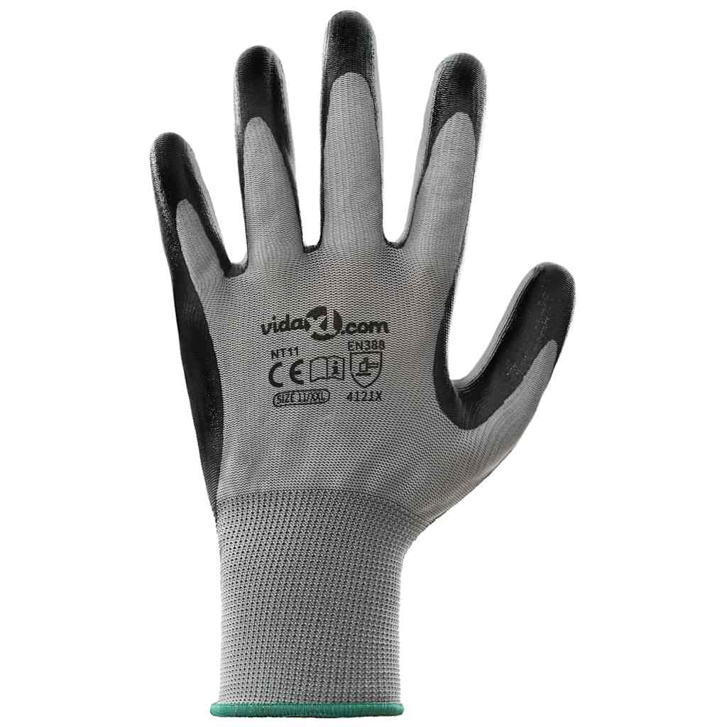 Γάντια Εργασίας 12 pcs Γκρι και Μαύρο 11 / XXL Πολυεστέρας - Pakobazaar