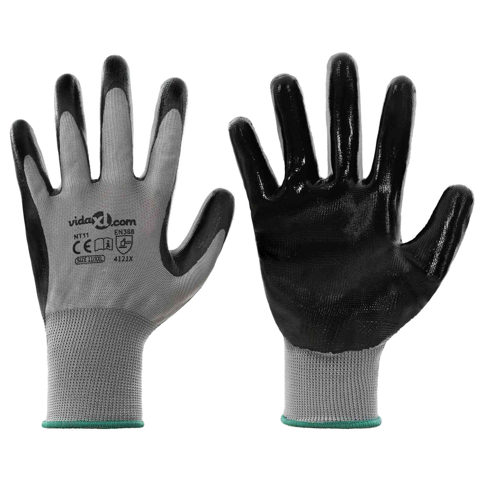 Γάντια Εργασίας 24 pcs Γκρι και Μαύρο 11 / XXL Πολυεστέρας - Pakobazaar