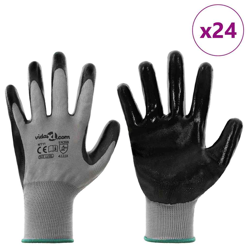 Γάντια Εργασίας 24 pcs Γκρι και Μαύρο 11 / XXL Πολυεστέρας - Pakobazaar