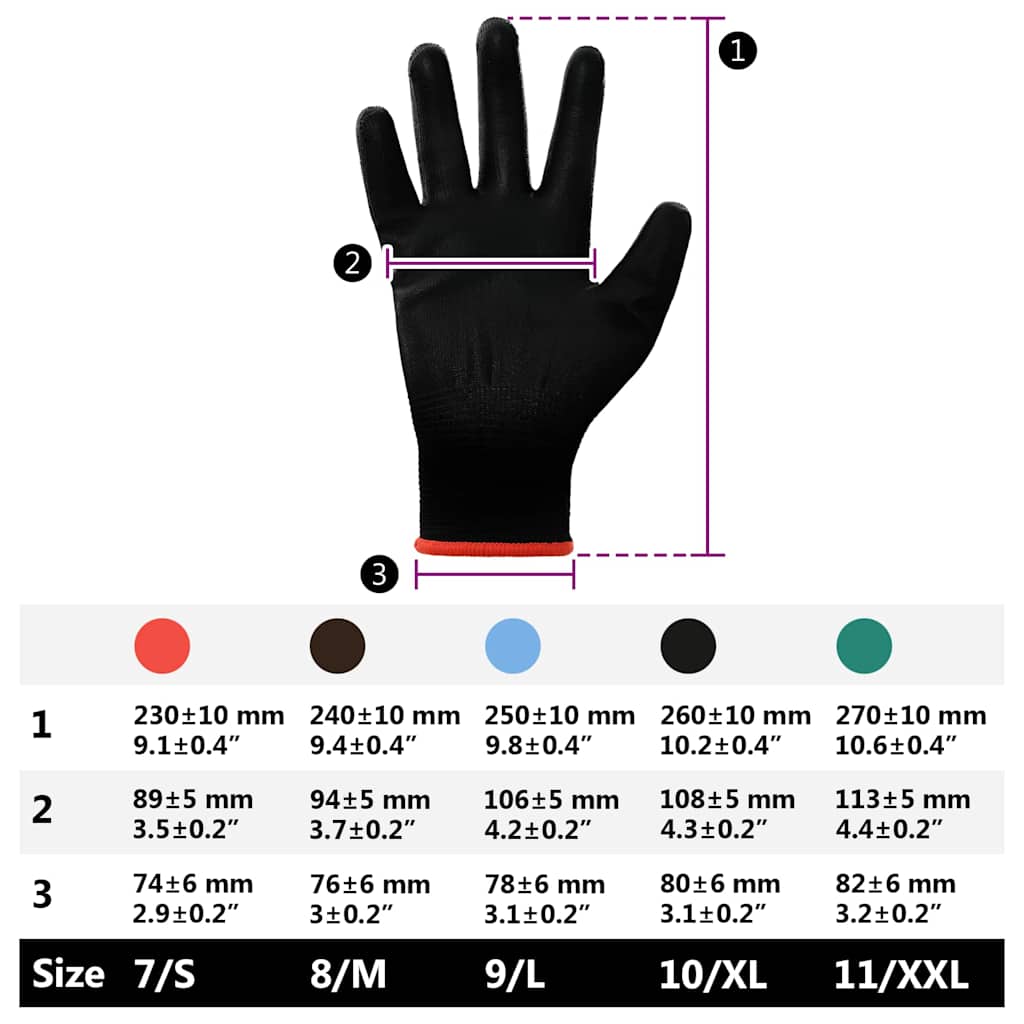 Γάντια Εργασίας 12 pcs Μαύρο 7 / S Πολυεστέρας - Pakobazaar