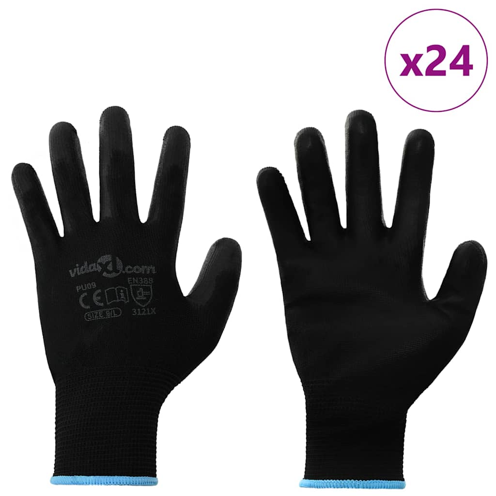 Γάντια Εργασίας 24 pcs Μαύρο 9 / l Πολυεστέρας - Pakobazaar