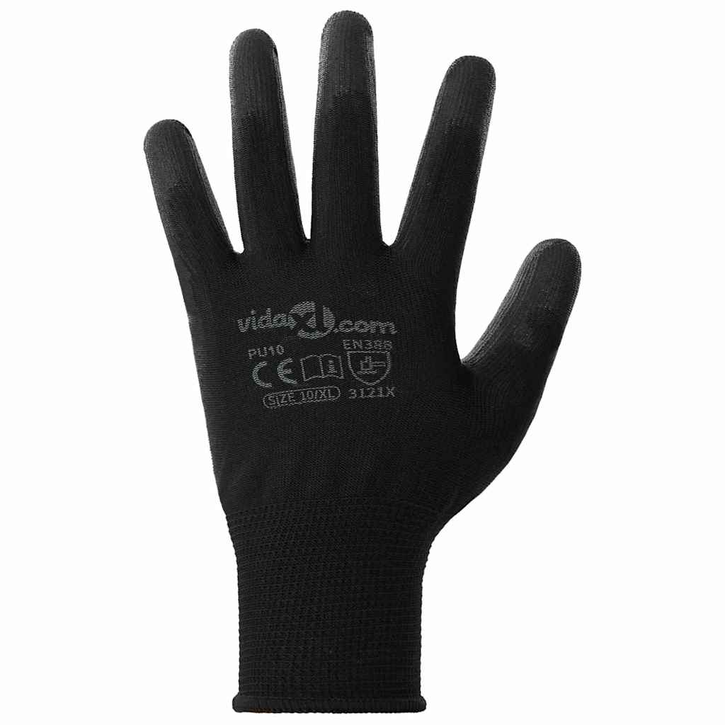 Γάντια Εργασίας 12 pcs Μαύρο 10 / xl Πολυεστέρας - Pakobazaar