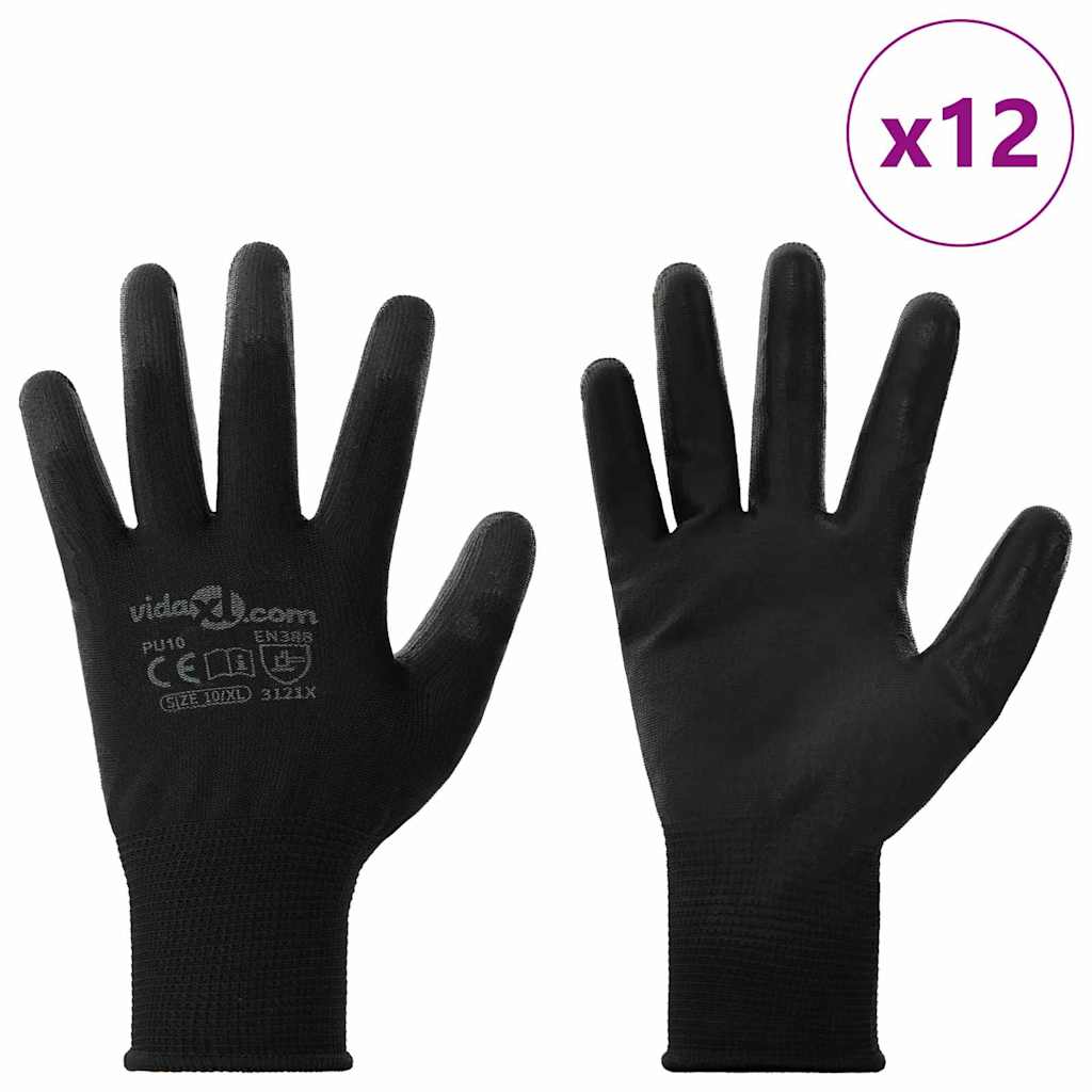 Γάντια Εργασίας 12 pcs Μαύρο 10 / xl Πολυεστέρας - Pakobazaar