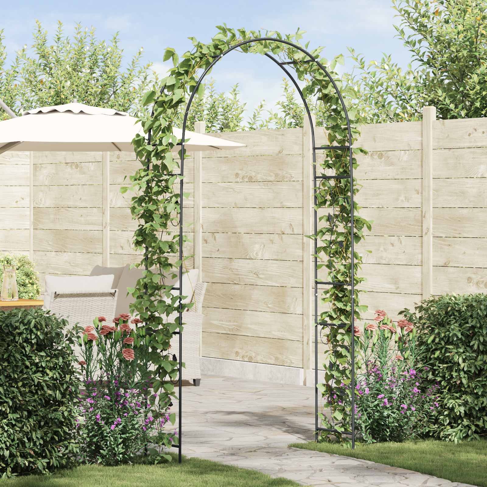 Κήπος Αψίδα Floral Μαύρο 115 x 37 x 231 εκ. - Pakobazaar