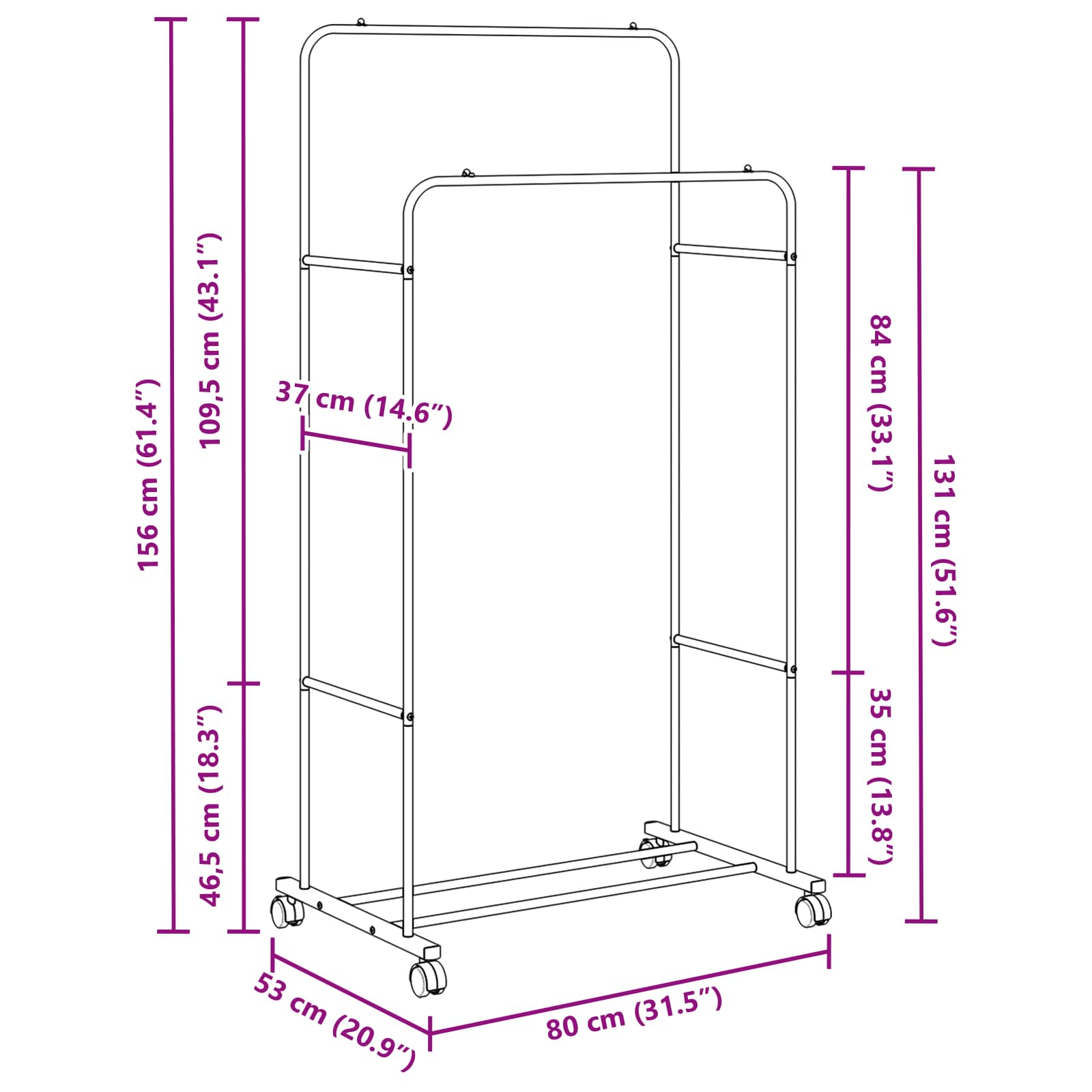 Ράφι Ρούχων Μονόχρωμο Μαύρο 80 x 53 x 156 εκ - Pakobazaar
