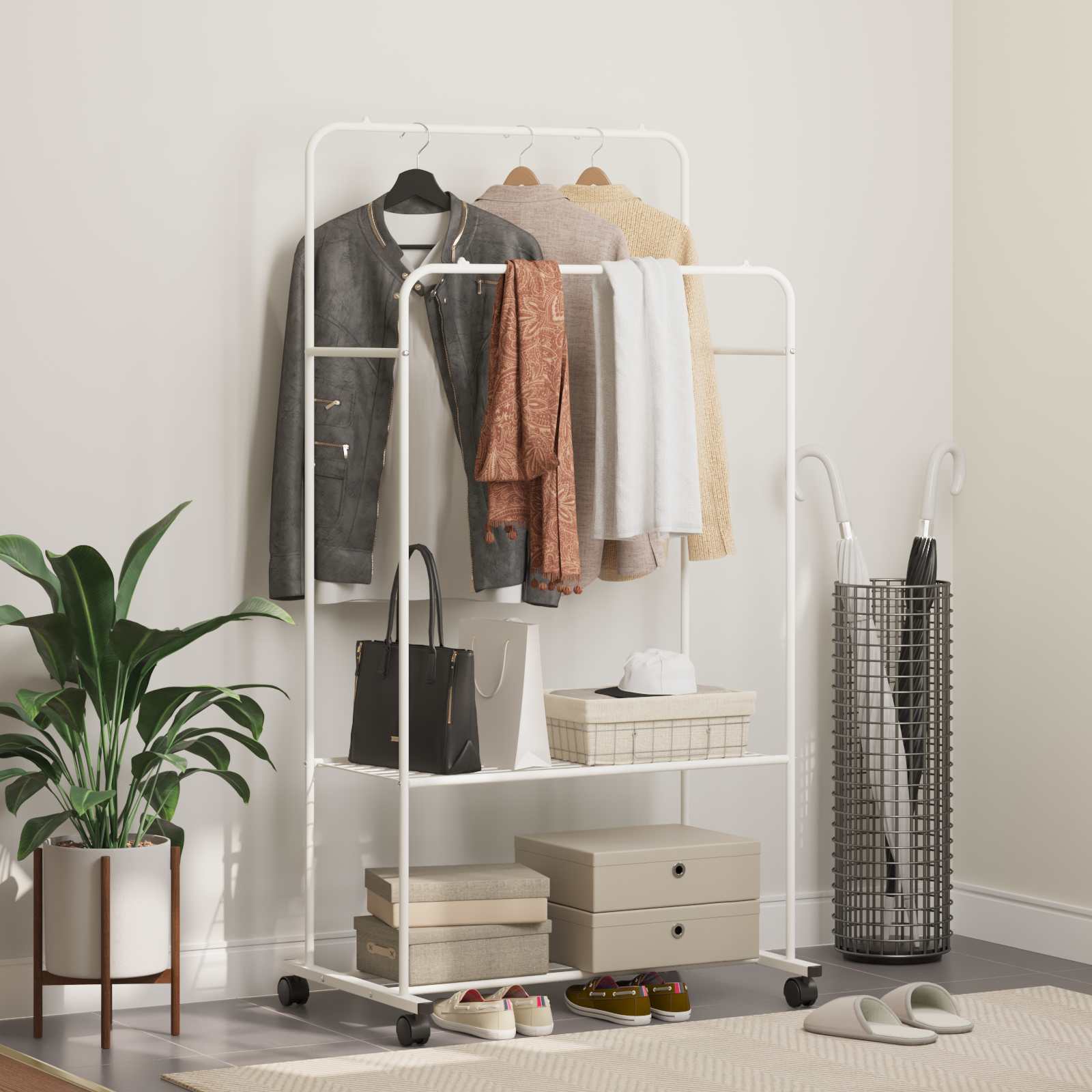Ράφι Ρούχων με ράφι με τροχούς Λευκό 80 x 53 x 156 εκ - Pakobazaar