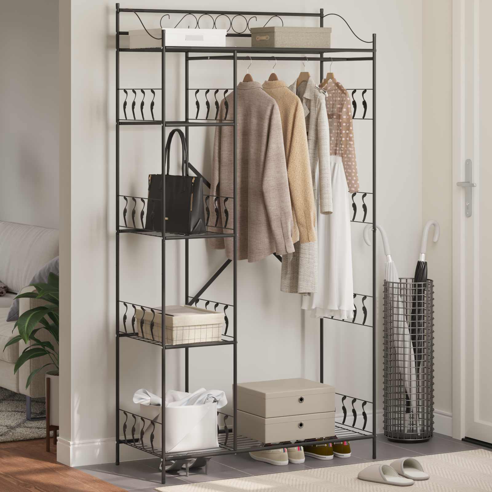 Ανοιχτή Ντουλάπα με ράφι Μαύρο 101 x 43 x 188 εκ. Ατσάλι - Pakobazaar