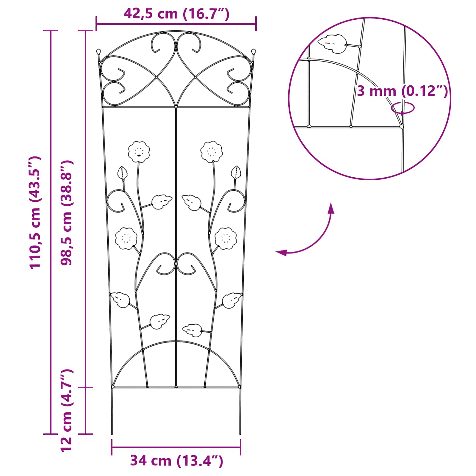 Φράχτης Κήπου 3 pcs Μαύρο 110,5 x 42,5 εκ Ατσάλι - Pakobazaar