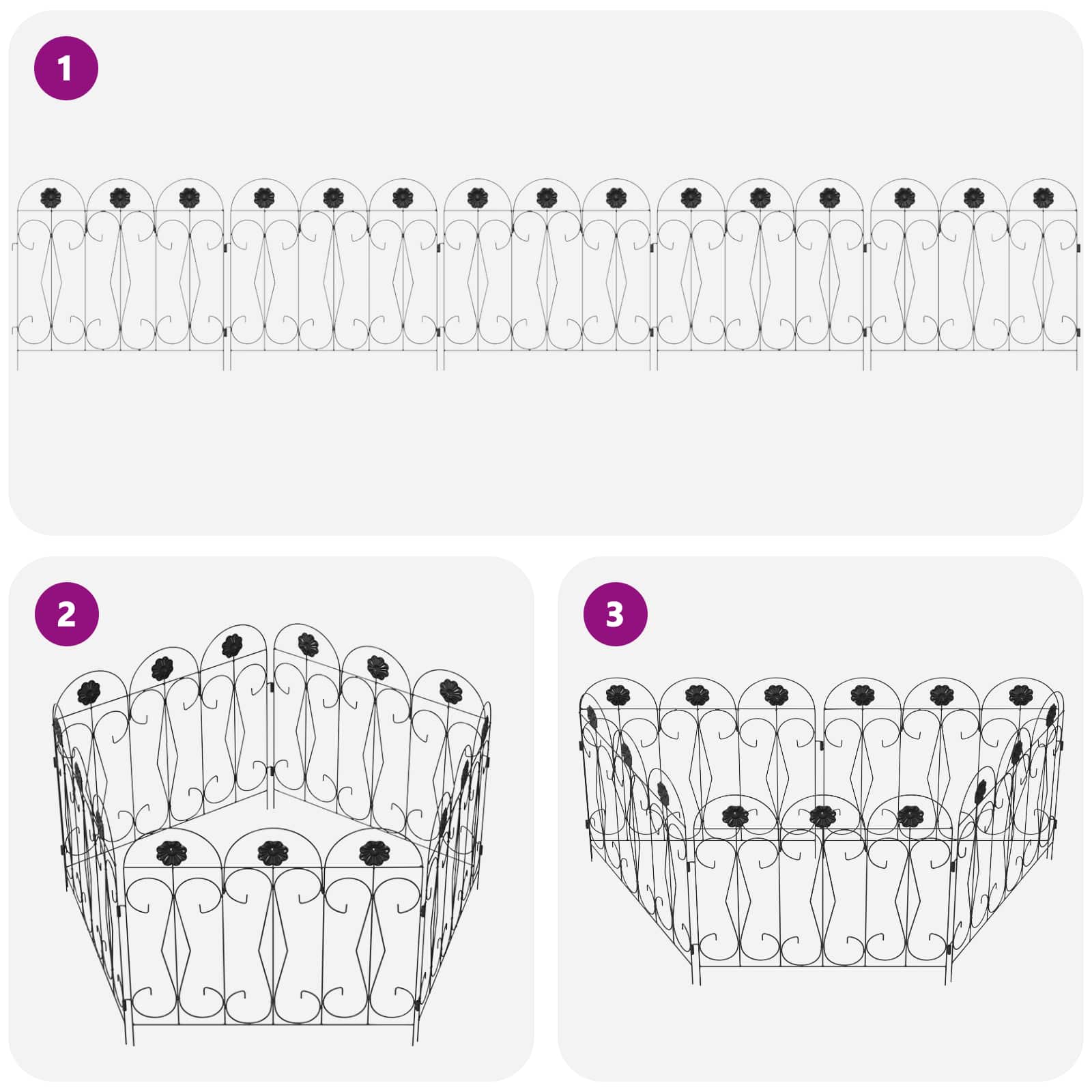 Φράχτης Κήπου 5 pcs Μαύρο Ατσάλι
