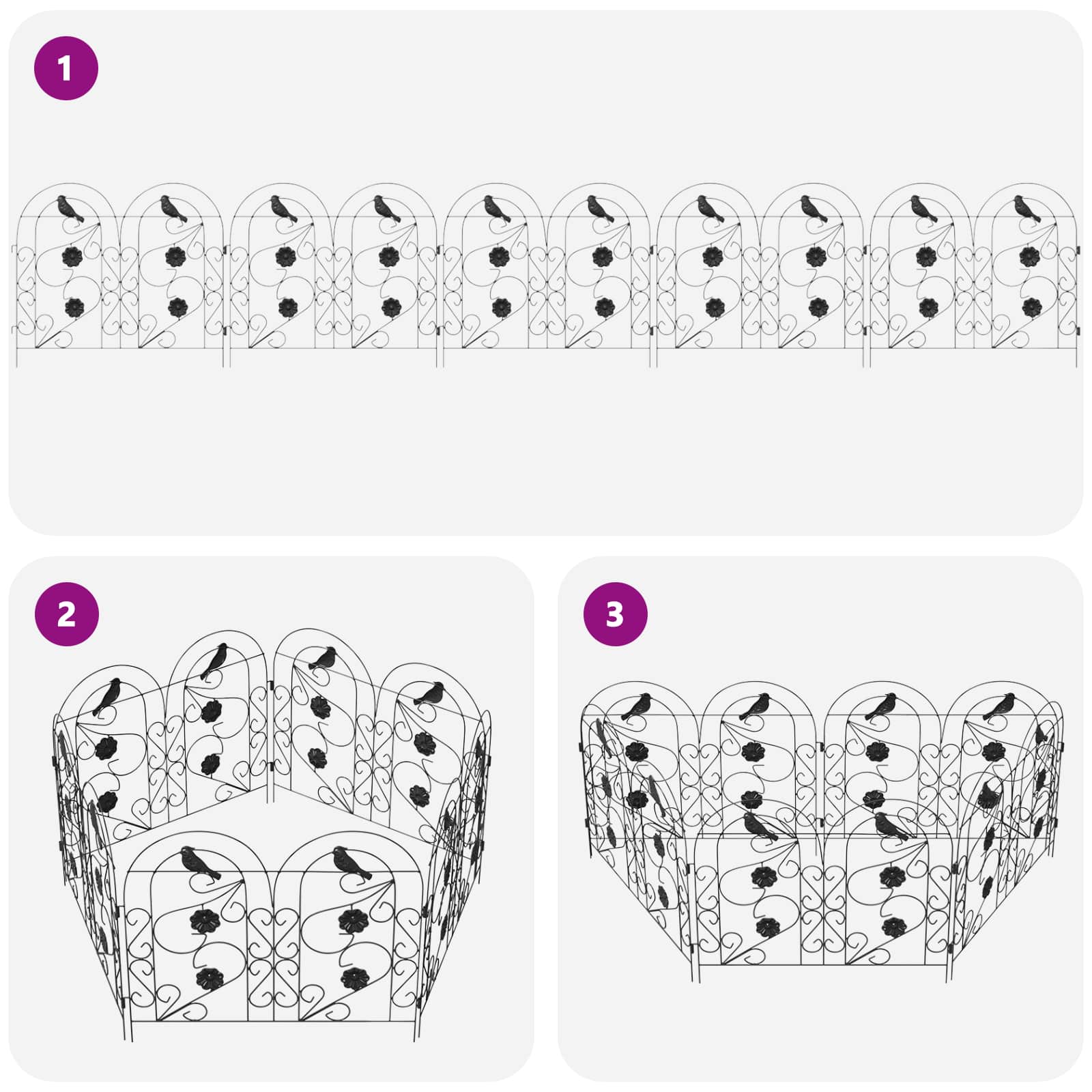 Φράχτης Κήπου 5 pcs Μαύρο Ατσάλι