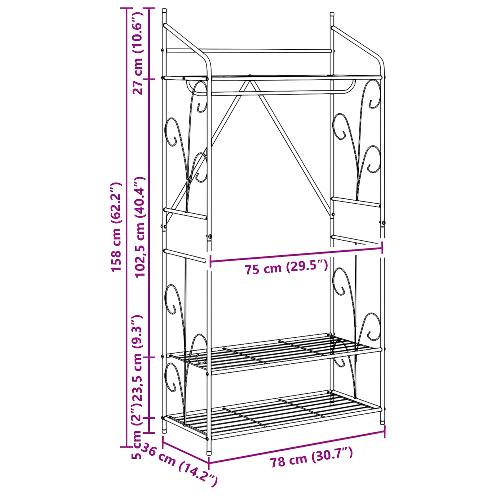 Ανοιχτή Ντουλάπα Μονόχρωμο 2 pcs 78 x 36 x 158 εκ.