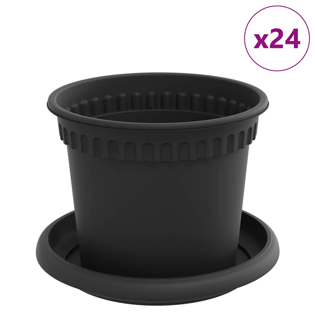 Γλάστρες φυτών 24 pcs Μαύρο Ø 12,5 x 10 εκ Πλαστικό