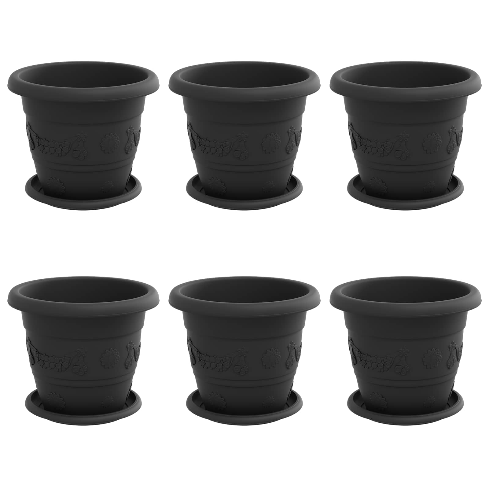 Γλάστρες φυτών 6 pcs Μαύρο Ø 22 x 18 εκ Πλαστικό