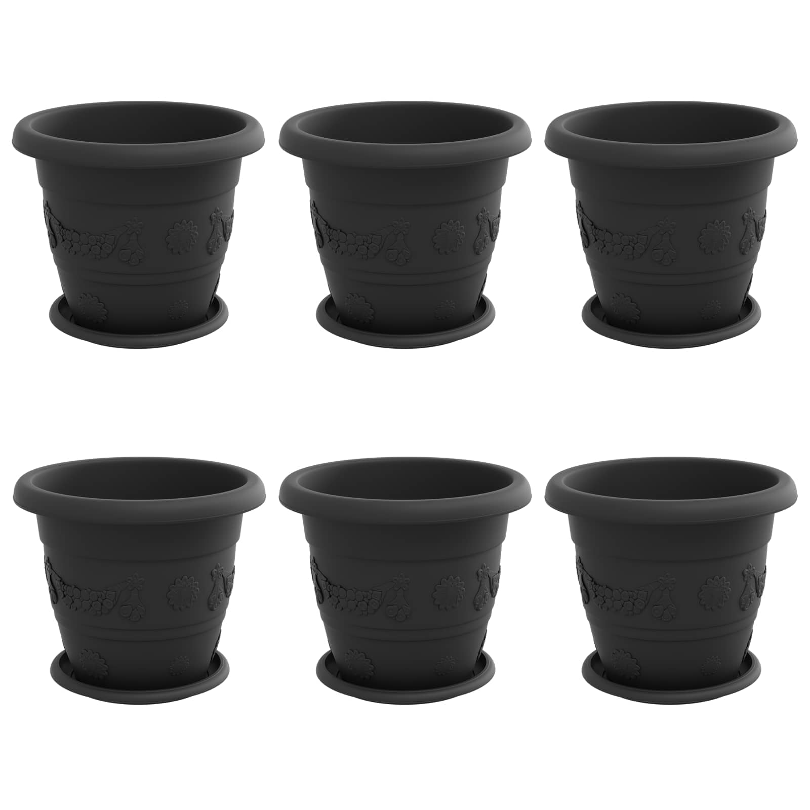Γλάστρες φυτών 6 pcs Μαύρο Ø 26 x 21.5 εκ Πλαστικό
