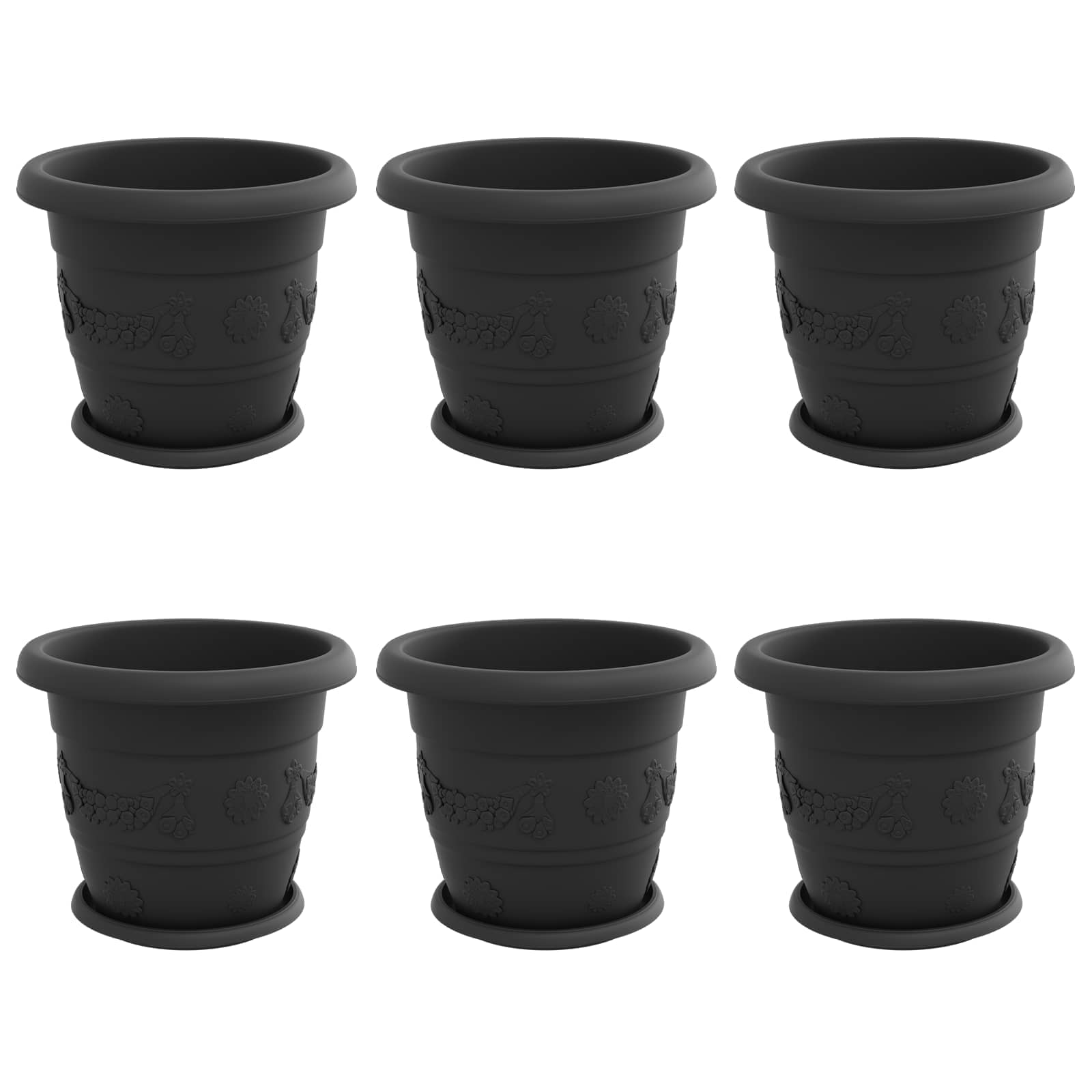 Γλάστρες φυτών 6 pcs Μαύρο Ø 30 x 25 εκ Πλαστικό - Pakobazaar