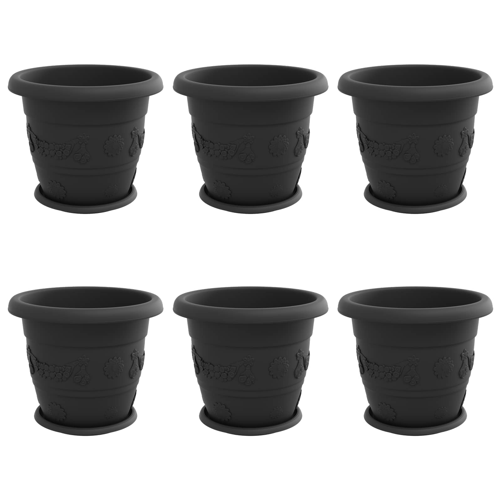 Γλάστρες φυτών 6 pcs Μαύρο Ø 26 x 21.5 εκ Πλαστικό - Pakobazaar