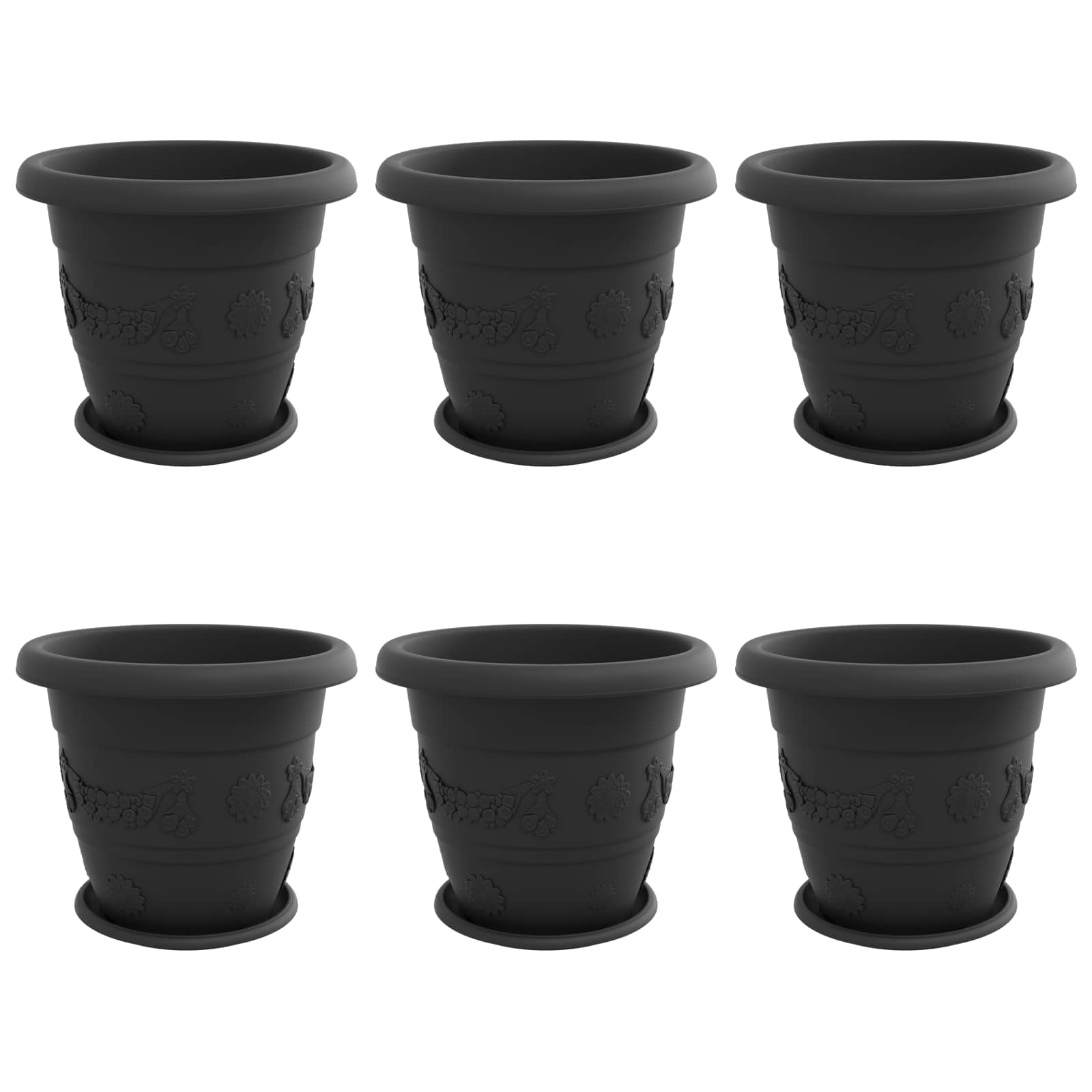 Γλάστρες φυτών 6 pcs Μαύρο Ø 26 x 21.5 εκ Πλαστικό - Pakobazaar
