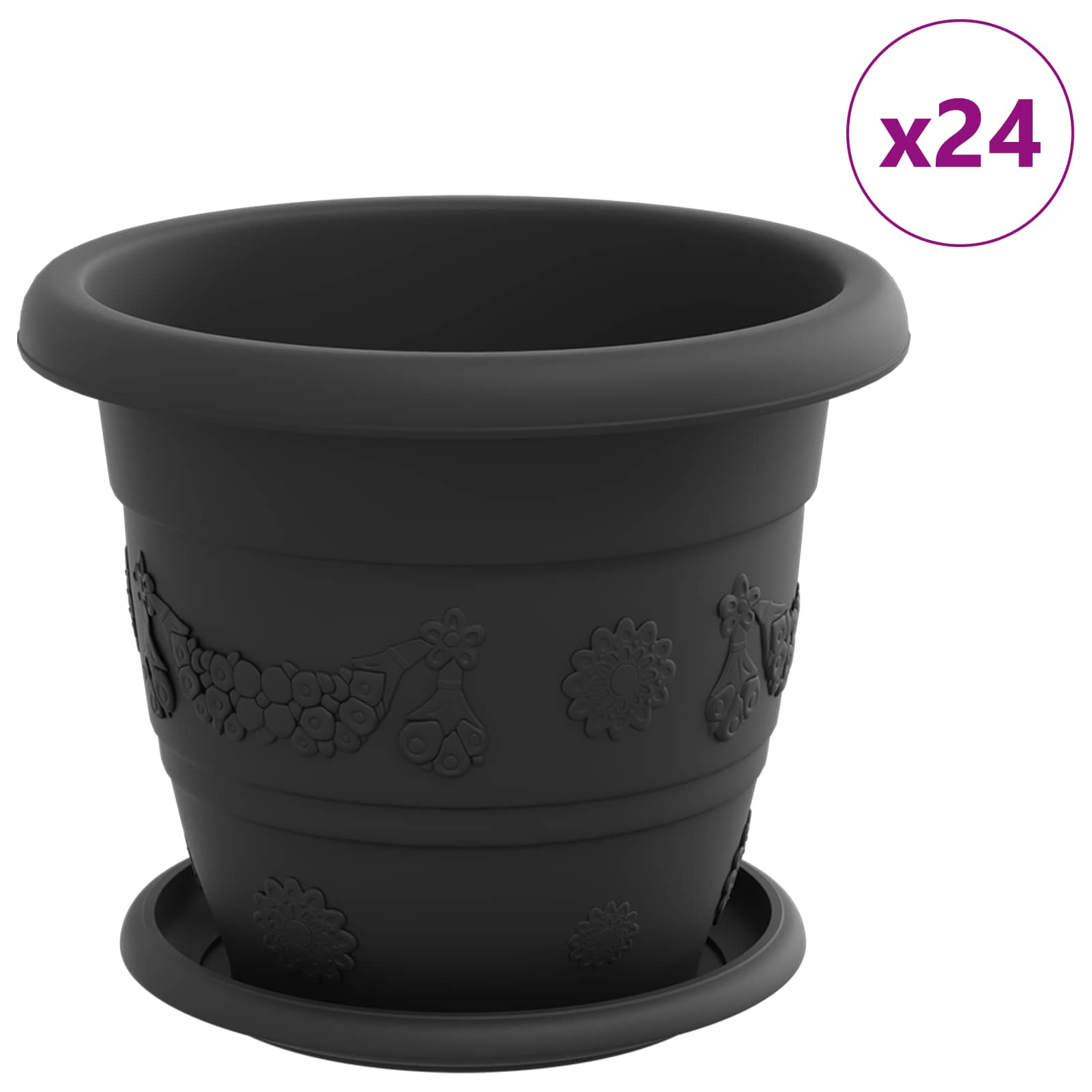 Γλάστρες φυτών 24 pcs Μαύρο Ø 22 x 18 εκ Πλαστικό
