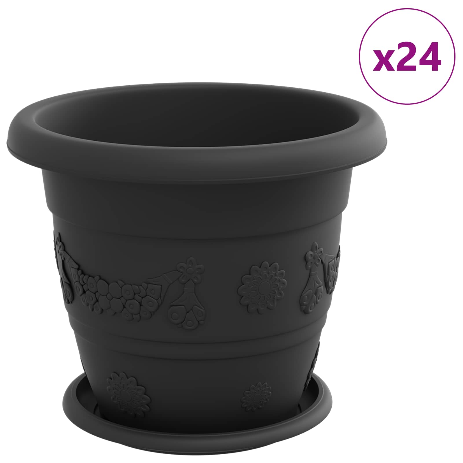 Γλάστρες φυτών 24 pcs Μαύρο Ø 26 x 21.5 εκ Πλαστικό