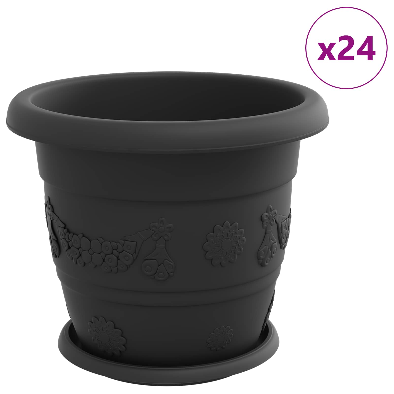 Γλάστρες φυτών 24 pcs Μαύρο Ø 26 x 21.5 εκ Πλαστικό - Pakobazaar