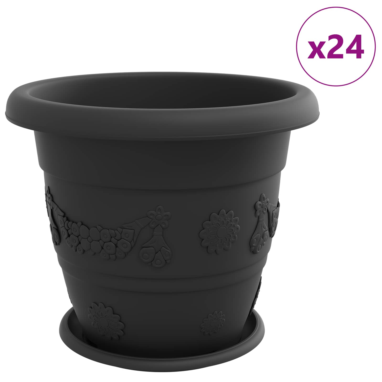 Γλάστρες φυτών 24 pcs Μαύρο Ø 39 x 32 εκ Πλαστικό - Pakobazaar