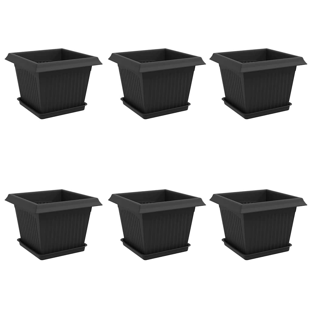 Γλάστρες φυτών 6 pcs Μαύρο 23 x 23 x 17,5 εκ Πλαστικό - Pakobazaar