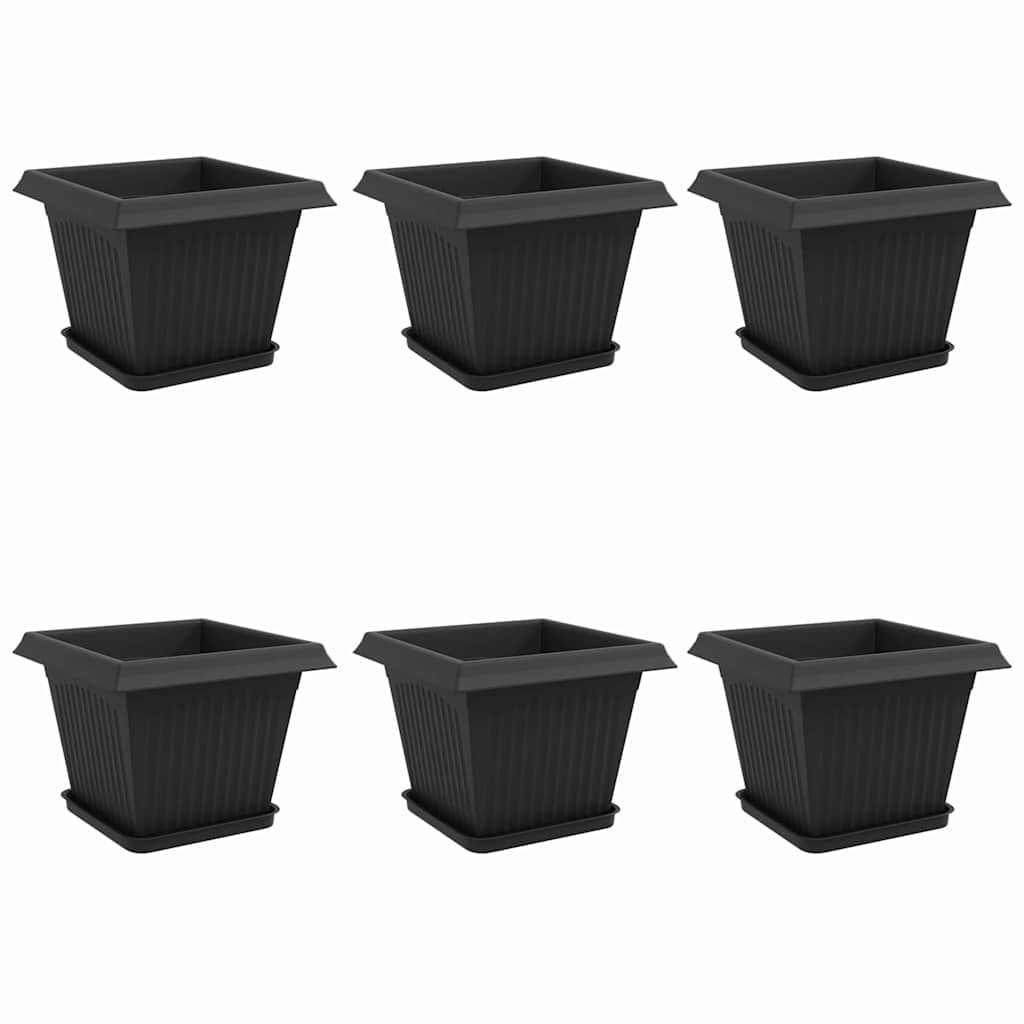 Γλάστρες φυτών 6 pcs Μαύρο 28,5 x 28,5 x 22 εκ Πλαστικό - Pakobazaar