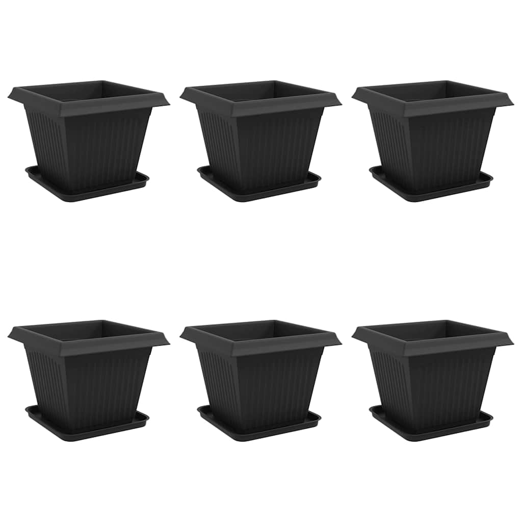 Γλάστρες φυτών 6 pcs Μαύρο 38 x 38 x 30 εκ Πλαστικό - Pakobazaar