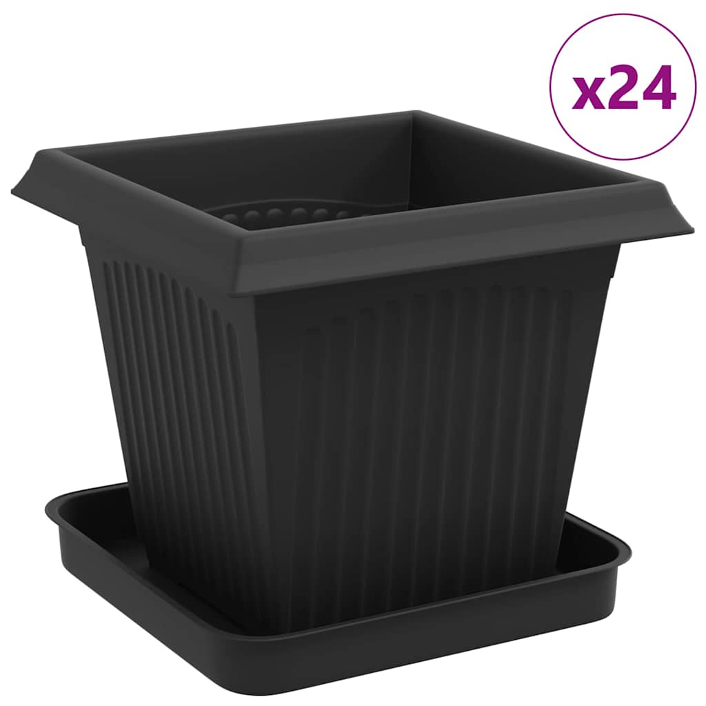 Γλάστρες φυτών 24 pcs Μαύρο 16 x 16 x 14 εκ Πλαστικό - Pakobazaar