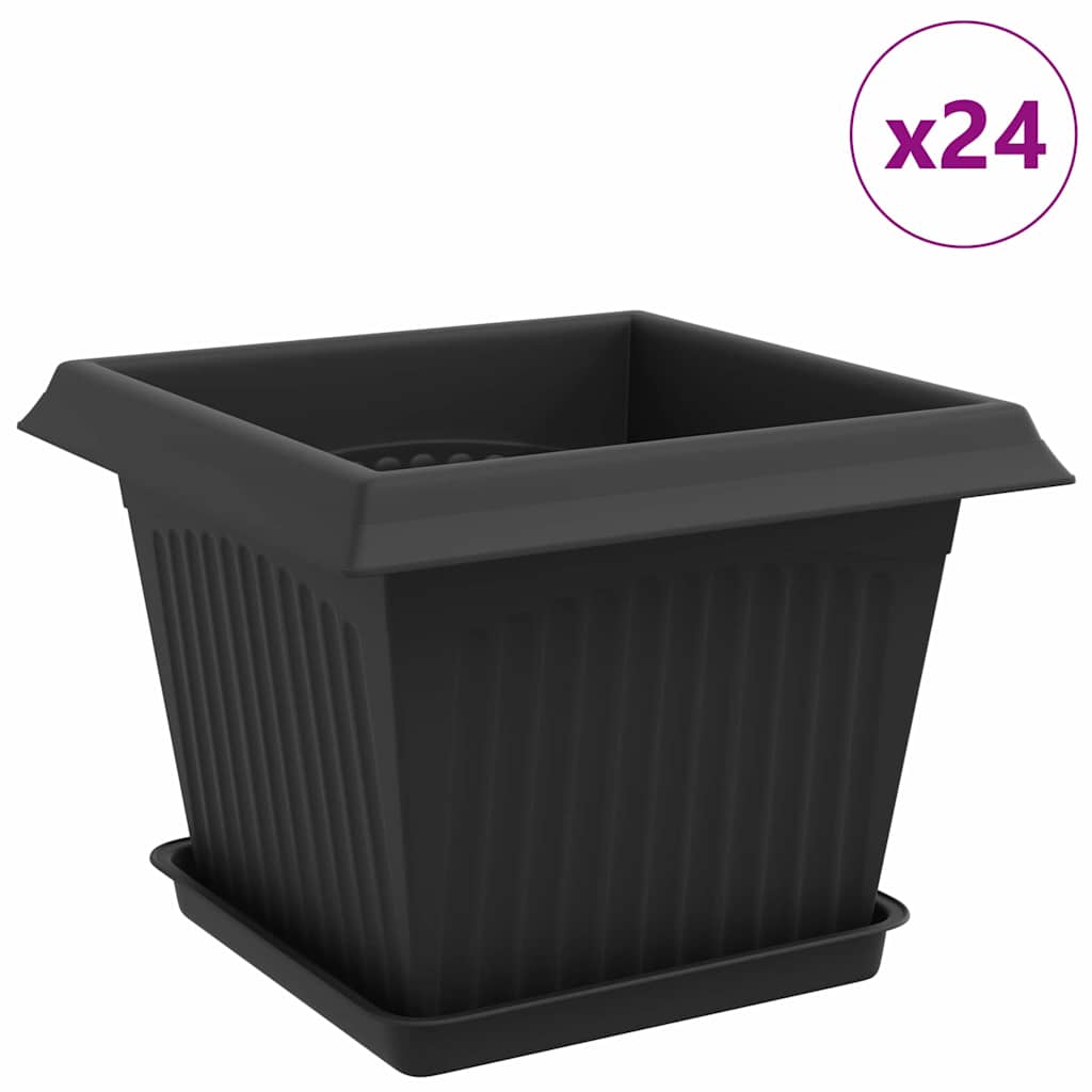 Γλάστρες φυτών 24 pcs Μαύρο 23 x 23 x 17,5 εκ Πλαστικό - Pakobazaar