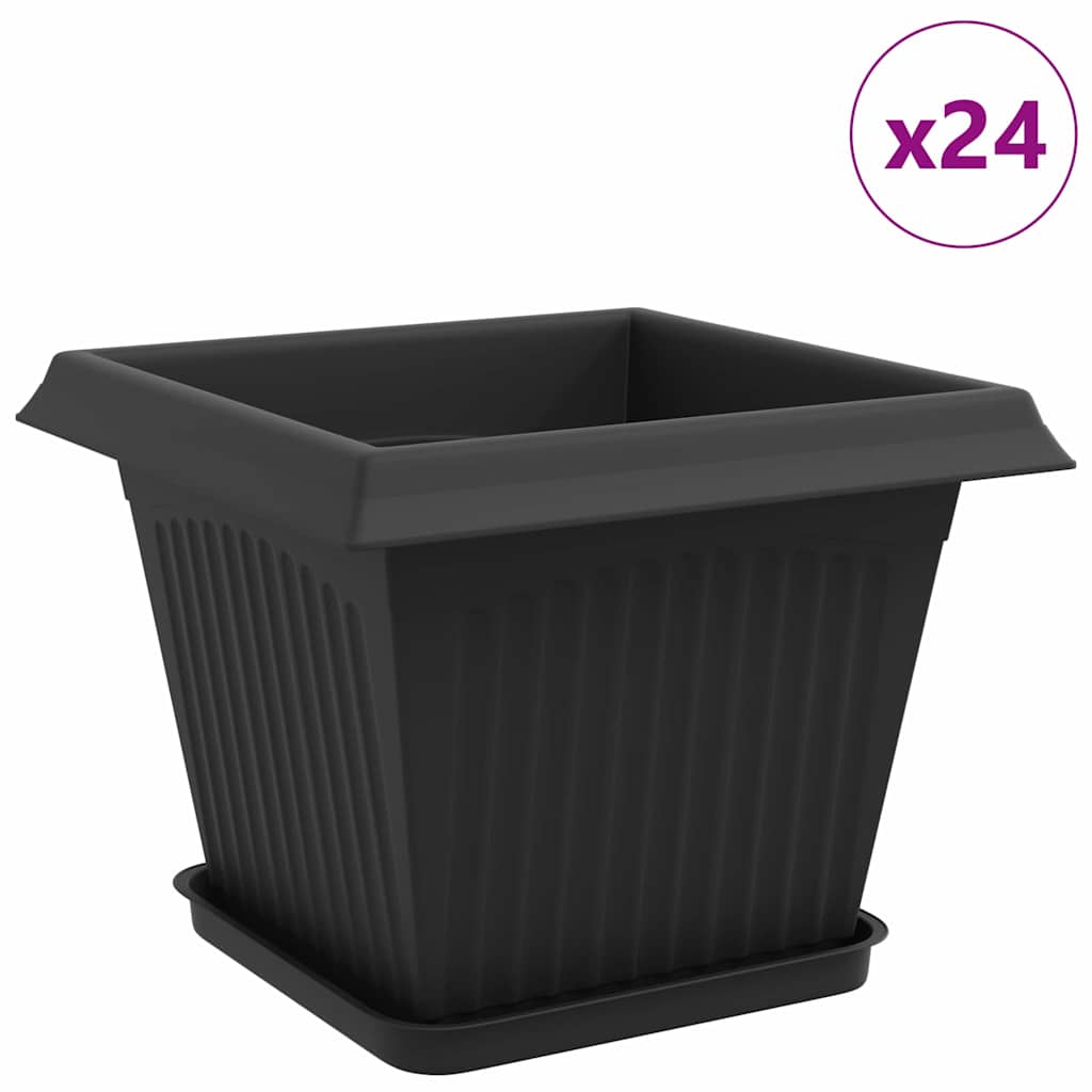 Γλάστρες φυτών 24 pcs Μαύρο 28,5 x 28,5 x 22 εκ Πλαστικό - Pakobazaar