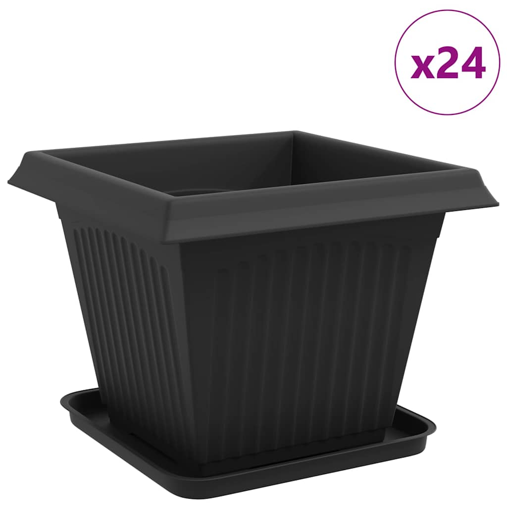 Γλάστρες φυτών 24 pcs Μαύρο 38 x 38 x 30 εκ Πλαστικό - Pakobazaar