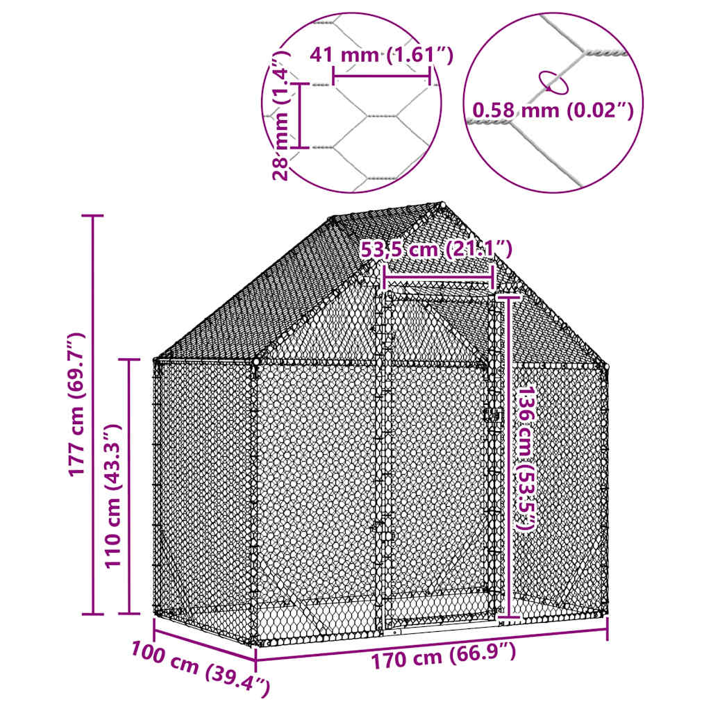 Κλουβί για κότες Ασημί 170 x 100 x 177 εκ Επικαλυμμένος Χάλυβας