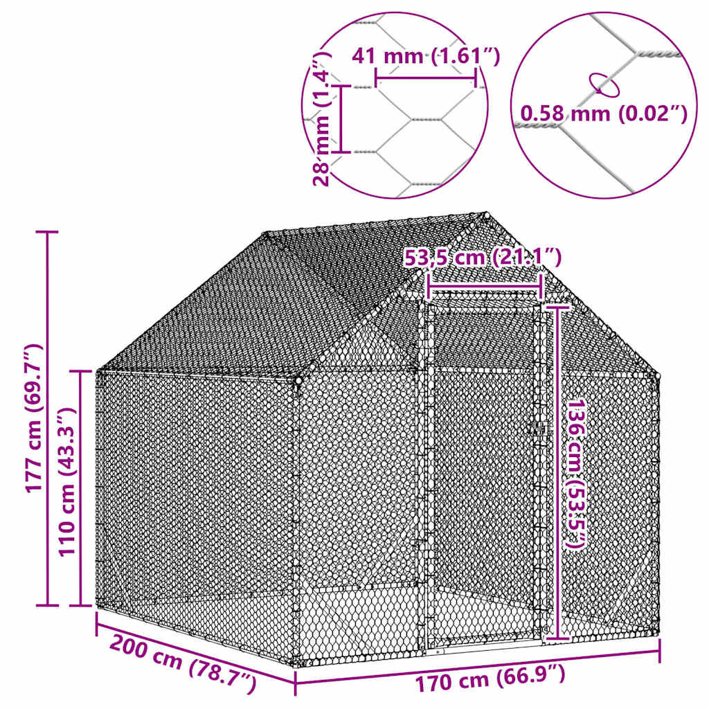 Κλουβί για κότες Ασημί 200x170x177εκ Επικαλυμμένος Χάλυβας - Pakobazaar
