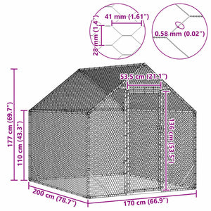 Κλουβί για κότες Ασημί 200x170x177εκ Επικαλυμμένος Χάλυβας - Pakobazaar