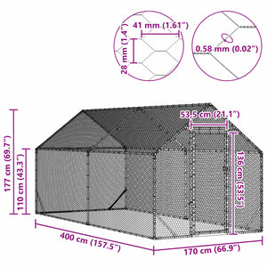Κλουβί για κότες Ασημί 400x170x177εκ Επικαλυμμένος Χάλυβας - Pakobazaar