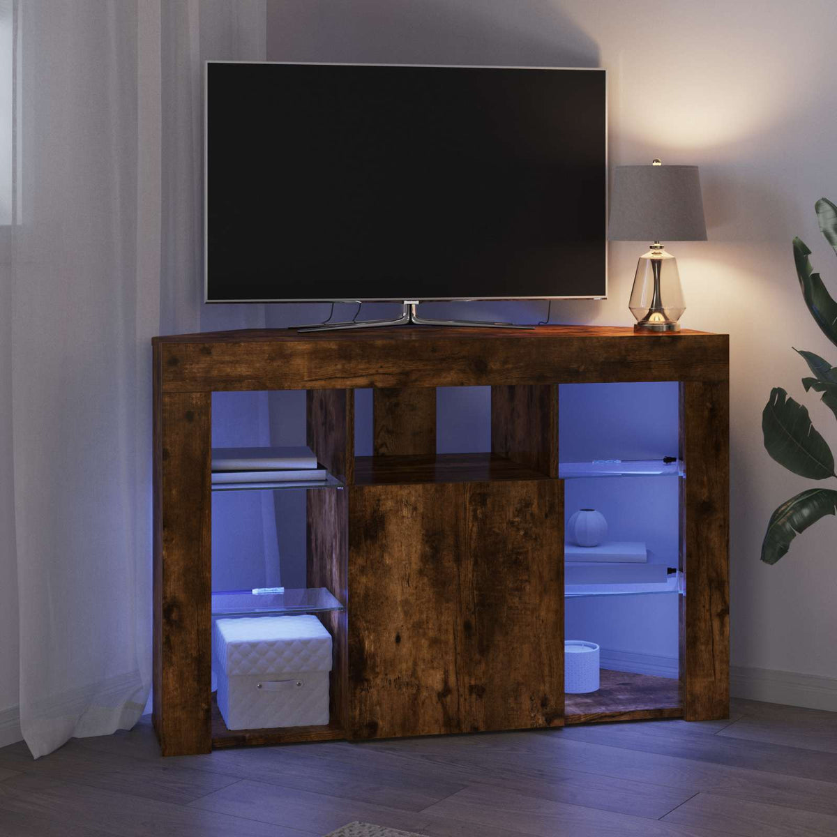 Γωνιακός LED Τηλεοπτικός Κάμπινγκ 100x40x68εκ. Καπνιστό Δρύς - Pakobazaar
