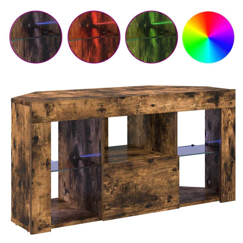 Γωνιακός LED Τηλεοπτικός Κάμπινγκ Επιτοίχιο Καπνιστό Δρύς - Pakobazaar