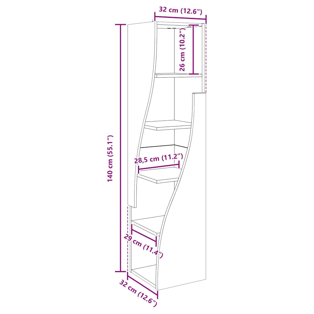 Γωνιακό Ντουλάπι Artisan Oak 32x32x140εκ Επεξεργασμένο ξύλο - Pakobazaar